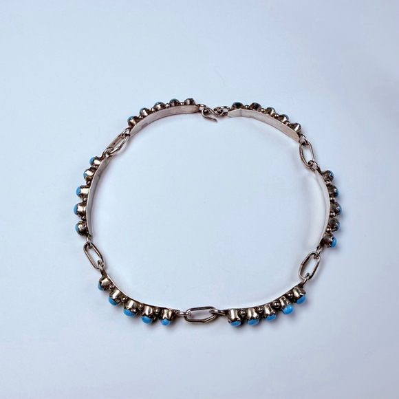 Native American Zuni Snake Eye Sleeping Beauty Turquoise Panel Vintage Bracelet - Picture 2 of 10